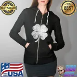 Kids Distressed Four Leaf Clover St Patrick's Day T-Shirt Full Zip Hooded