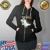 Kids Happy Easter T Rex Dino With Bunny Ears Funny Egg Boys Girls T-Shirt Full Zip Hooded