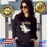 Kids Happy Easter T Rex Dino With Bunny Ears Funny Egg Boys Girls T-Shirt