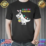 Kids Happy Easter T Rex Dino With Bunny Ears Funny Egg Boys Girls T-Shirt Unisex