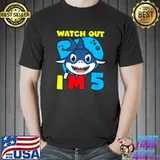 Kids Watch Out I'm 5 Shark Sea Animal 5th Birthday Party Gift T-Shirt Unisex