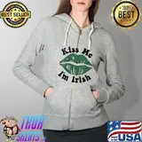 Kiss Me I'm Irish Pride St. Patrick's Day Green Lips T- Full Zip Hooded