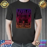 Level 15 Unlocked Awesome Since 2007 15th Birthday Gaming T-shirt
