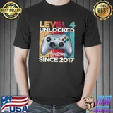 Level 4 Unlocked Awesome Since 2017 4th Birthday Gaming T- Unisex