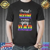 Mens Proud son of awesome gay dad rainbow pride month family T-Shirt Unisex