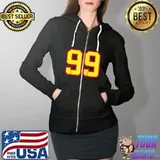 Number 99 Sports Jersey Fan Athlete Yellow Red Varsity T- Full Zip Hooded