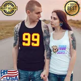 Number 99 Sports Jersey Fan Athlete Yellow Red Varsity T- Tank Top