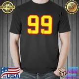 Number 99 Sports Jersey Fan Athlete Yellow Red Varsity T- Unisex