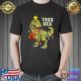 Original Christmas Dinosaur Kids Boys Men Christmas Lights Tree Rex T-Shirt Unisex