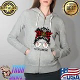 Premium Corgi Mom Buffalo Plaid Messy Bun Hair Christmas T- Full Zip Hooded