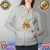 Premium Funny Cottagecore- Aesthetic Frog Playing Banjo on Mushroom T- Full Zip Hooded