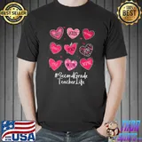 Second Grade Teacher Hearts Valentine Valentines Day Quote f Premium T-Shirt
