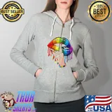 Shut The Fuck Up Dripping Rainbow Lips Hand Gay Pride Lgbt Shirt Full Zip Hooded
