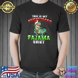This Is My Christmas Pajama Saurus Rex Wear Santa Hat Lights T- Unisex
