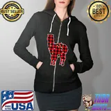 Top Christmas Buffalo Plaid Alpacas Llama Cute Animal Lighting T- Full Zip Hooded