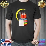 Top Reading Book Reader Books Cat Moon T-shirt