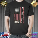 Top Vintage 1932 90th Birthday 90 Years Old Funny American Flag T-Shirt Unisex