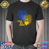 Ukraine Supporter Flag Color Blue Yellow Fire Hearts T-Shirt