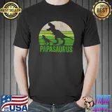 Vintage Papasaurus Dad Apparel Funny Papa Two Dinosaurs T- Unisex