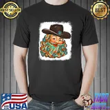Western Santa Cowboy Merry Christmas Y'all Leopard Bleached T- Unisex