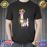 Beads & Mask Mardi Gras Llama for men women T-Shirt