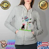 Easter Women Lucky Black Cat Bunny Easter Bonnet Girl Tee T-Shirt Full Zip Hooded