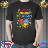 Fun Love Needs No Words Ribbon Puzzle Heart Autism Awareness Premium T-Shirt