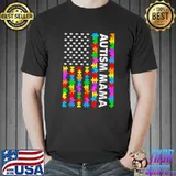 Funny American Flag Autism Mama Autism Awareness Family T-Shirt Unisex