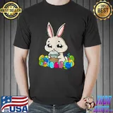 Funny Bunny Drinking Boba Easter Day Cute Rabbit Egg Hunt Kids T- Unisex