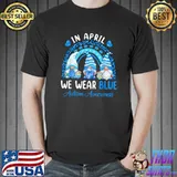 Funny In April We Wear Blue For Autism Rainbow Trendy Gnomes T-Shirt