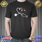Funny Nurse Autism Puzzle Stethoscope Heart T-Shirt