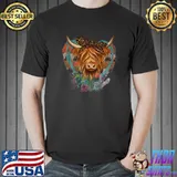 Highland Cow Leopard Bandana Cowgirl Serape Heart Western Premium T-Shirt