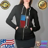 Horsepower Vintage Auto USA US American Flag Piston Racing T-Shirt Full Zip Hooded