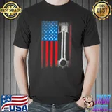 Horsepower Vintage Auto USA US American Flag Piston Racing T-Shirt