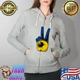 I Stand With Ukraine Flag Peace Sign Premium T-Shirt Full Zip Hooded