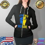 I Stand With Ukraine Flag Power Support Ukraine T-Shirt Full Zip Hooded