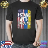 I Stand With Ukraine Support UKRAINE Ukrainian American Flag T-Shirt Unisex