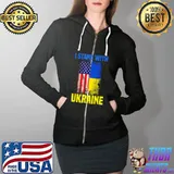I Stand With Ukraine Support Ukrainian American USA Flag T- Full Zip Hooded