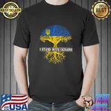 I Stand With Ukraine Ukrainian Flag With US Flag T-shirt
