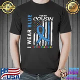 I Wear Blue For My Cousin Autism Awareness American Flag T-shirt