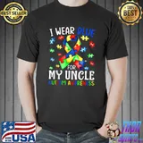 I Wear Blue For My Uncle Autism Awareness Ribbon Puzzle T-Shirt