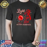 ight It Up Red shirt Autism Awareness Ribbon Puzzle Piece T-Shirt