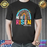 Leopard Rainbow He Is Risen Jesus Christian Happy Easter Day T-Shirt