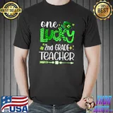 Leopard Shamrock One Lucky 2nd Grade Teacher St Patricks Day T-Shirt
