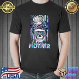 Leopard Tired As A Mom Skull American Flag Mother's Day T-Shirt