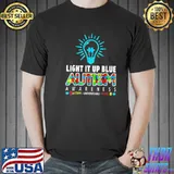 Light It Up Blue Autism Awareness Shirt Puzzle Piece Ribbon T-Shirt