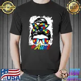 Messy Bun Bandana Aunt Ladies Girls Women Autism Awareness Premium T-Shirt