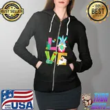 Nice Love Gnome Bunny Rabbit Gnome Flowers Matching Family Easter T- Full Zip Hooded