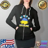 No war in Ukraine We Stand With Ukraine Ukrainian Flag T-Shirt Full Zip Hooded