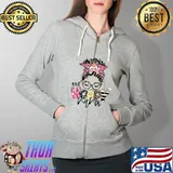One Hoppy Nana Leopard Messy Bun Bunny Nana Easter Day T-Shirt Full Zip Hooded
